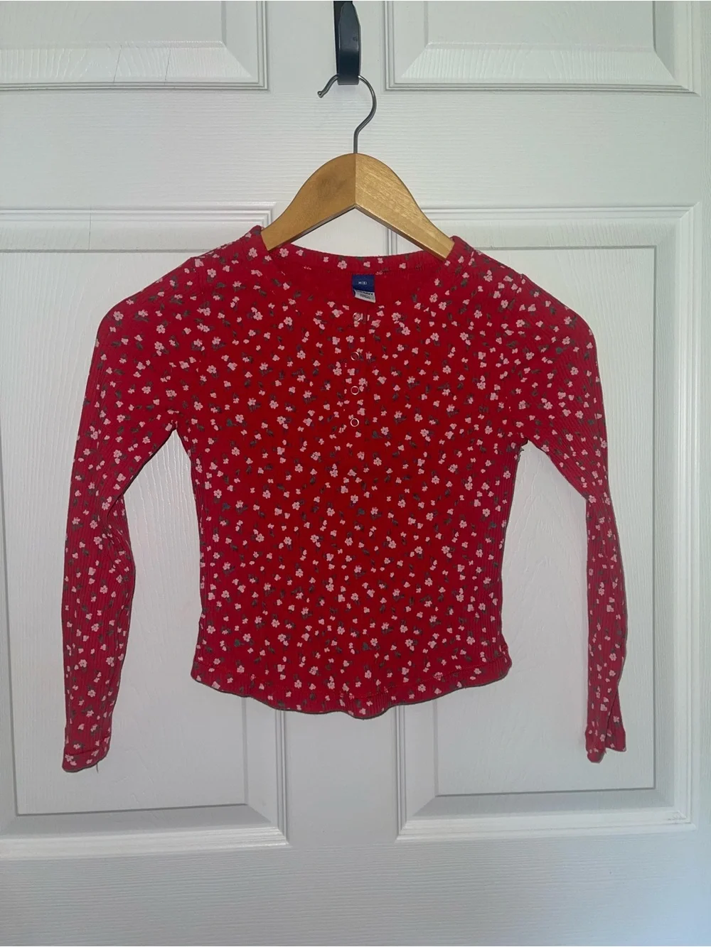 Girls' Old Navy Red Floral Long Sleeve Henley Top